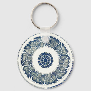 Blue and White Graphic Design Art Print Key Ring