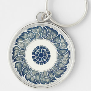 Blue and White Graphic Design Art Print Key Ring