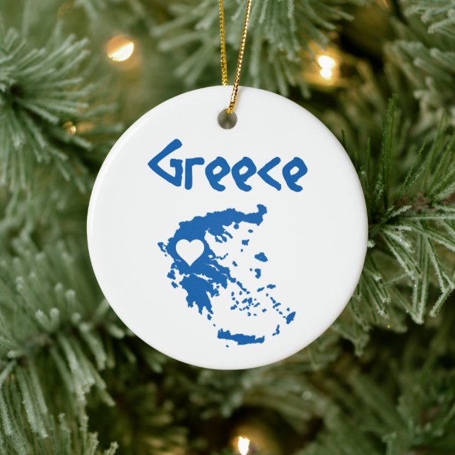 Blue and White Greece Map Ceramic Ornament (Tree)