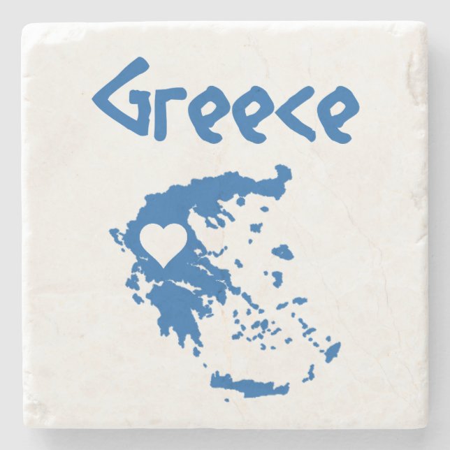 Blue and White Greece Map Stone Coaster (Front)