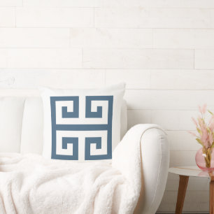 Blue and White Greek Key Cushion