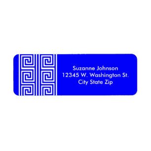 Blue and White Greek Key Pattern Personalised Return Address Label