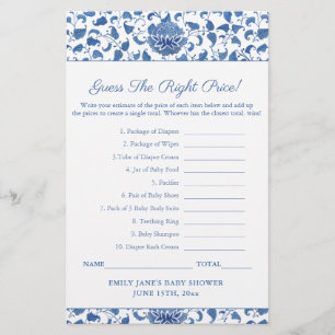 Blue And White Guess The Price Baby Shower Game