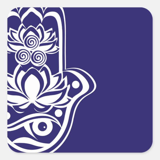 Blue and White Hamsa Square Sticker (Front)