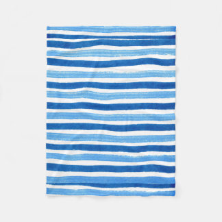 Blue and white handpainted stripes fleece blanket