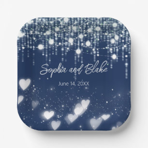 Blue and White Hanging Lights Wedding Paper Plate