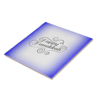 Blue and White Hanukkah Joy Ceramic Tile