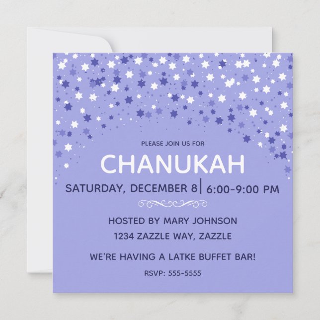 Blue and White Hanukkah Stars Invitation (Front)