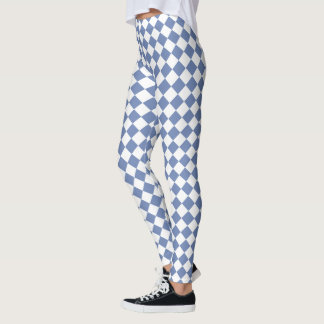 Blue and White Harlequin Diamond Pattern Leggings