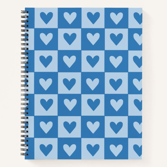 Blue and White Heart Chequerboard Notebook (Front)