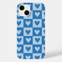 Blue and White Heart Chequered Phone Case