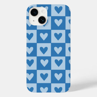 Blue and White Heart Chequered Phone Case