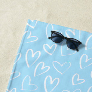 Blue and white heart pattern  beach towel