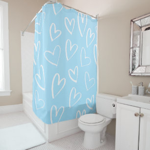 Blue and white heart pattern shower curtain