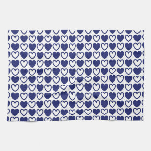 Blue and White Hearts Tea Towel