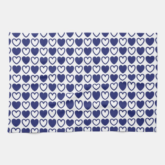 Blue and White Hearts Tea Towel (Horizontal)