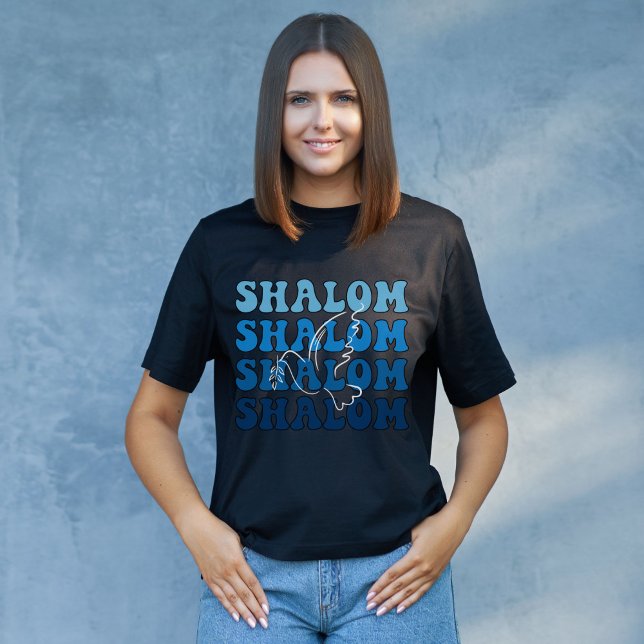 Blue and White Hebrew Shalom Peace T-Shirt (Creator Uploaded)