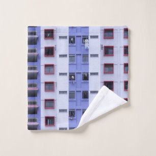 Blue and white high-rise building wash cloth