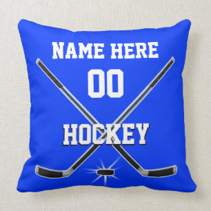 Blue and White Hockey Pillow PERSONALIZED