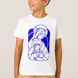 Blue and White Holy Mother and Child T-Shirt