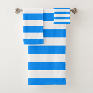 Blue and White Horizontal Stripes Bath Towel Set
