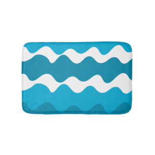Blue and white horizontal waves pattern  bath mat