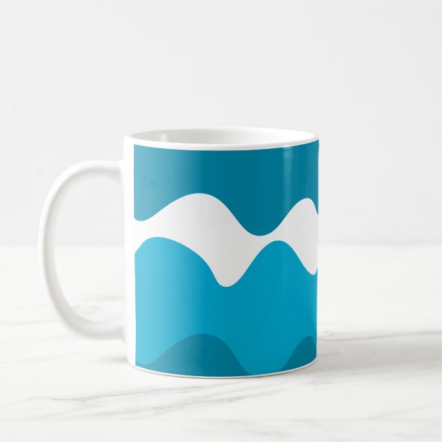 Blue and white horizontal waves pattern  coffee mug (Left)
