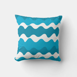 Blue and white horizontal waves pattern cushion