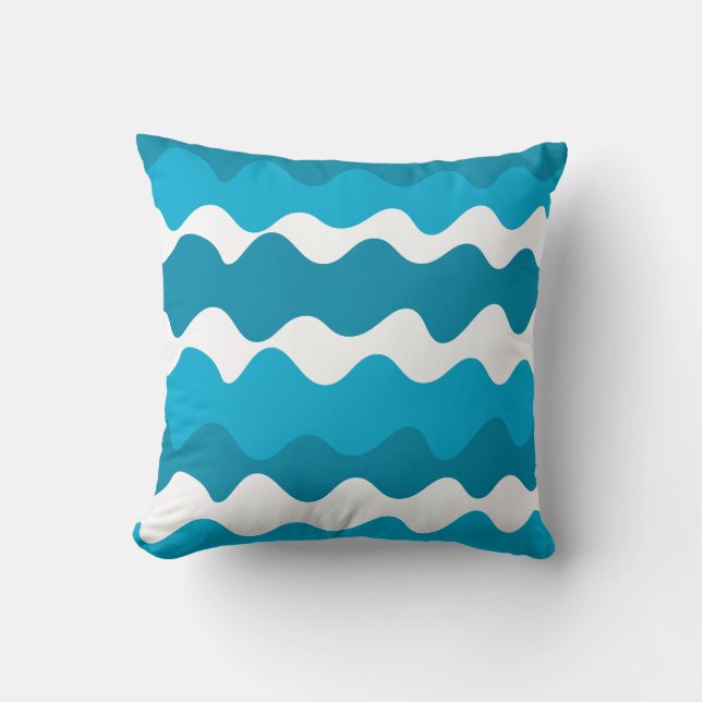 Blue and white horizontal waves pattern  cushion (Front)