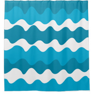 Blue and white horizontal waves pattern shower curtain