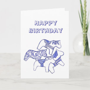 Blue and White Horse Birthday Card