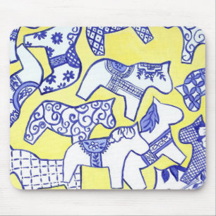 Blue and White Horse Mouse Pad