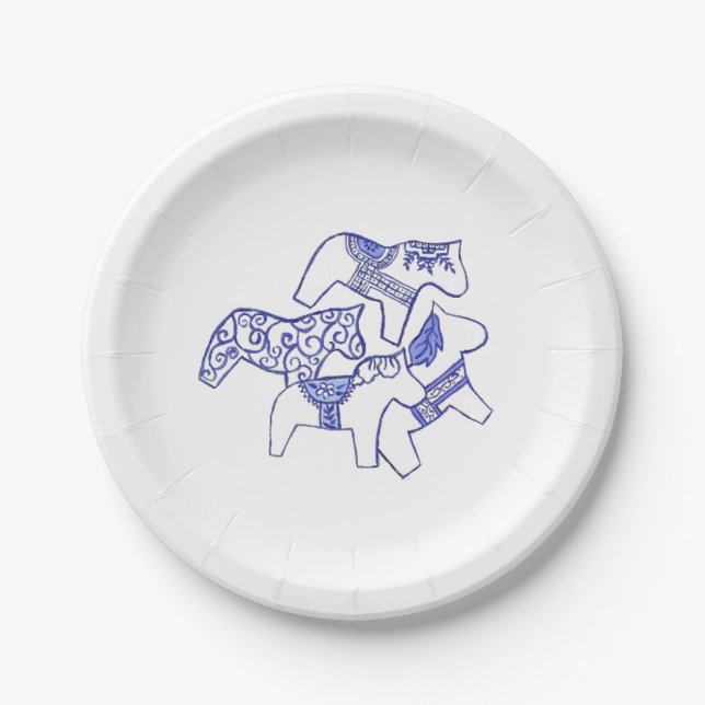 Blue and White Horses paper plates (Front)