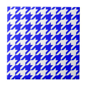 Blue and White Houndstooth Check Ceramic Tile