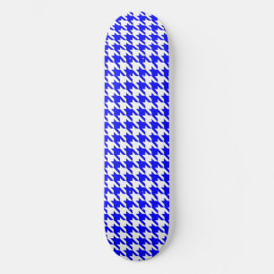 Blue and White Houndstooth Check Skateboard