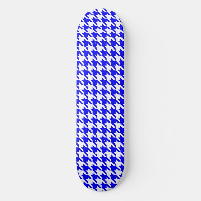 Blue and White Houndstooth Check Skateboard (Front)