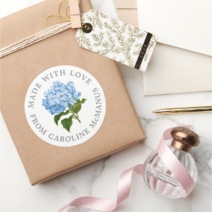 Blue and White Hydrangea Made with Love Classic Round Sticker