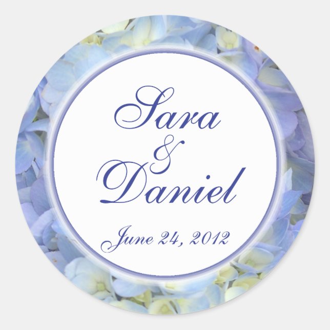 Blue and White Hydrangea Wedding Favour Label (Front)
