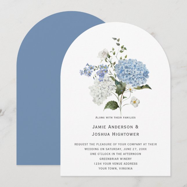 Blue and White Hydrangea White Rose Wedding Invitation (Front/Back)