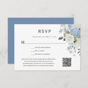 Blue and White Hydrangea, White Roses Floral RSVP Card