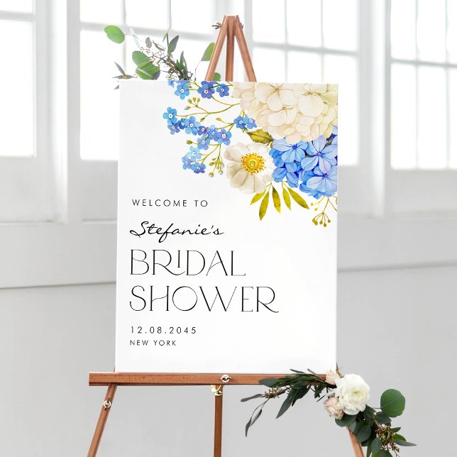 Blue and White Hydrangeas Bridal Shower Welcome Poster (Creator Uploaded)