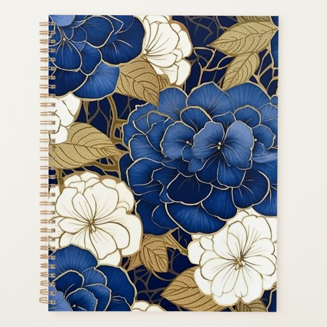 Blue and White Hydrangeas Chiyogami Planner (Front)
