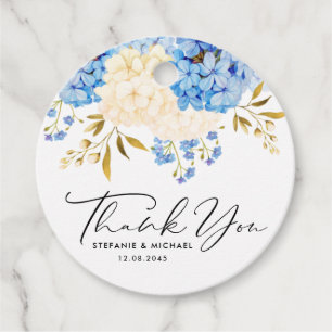 Blue and White Hydrangeas Floral Wedding Thank You Favour Tags