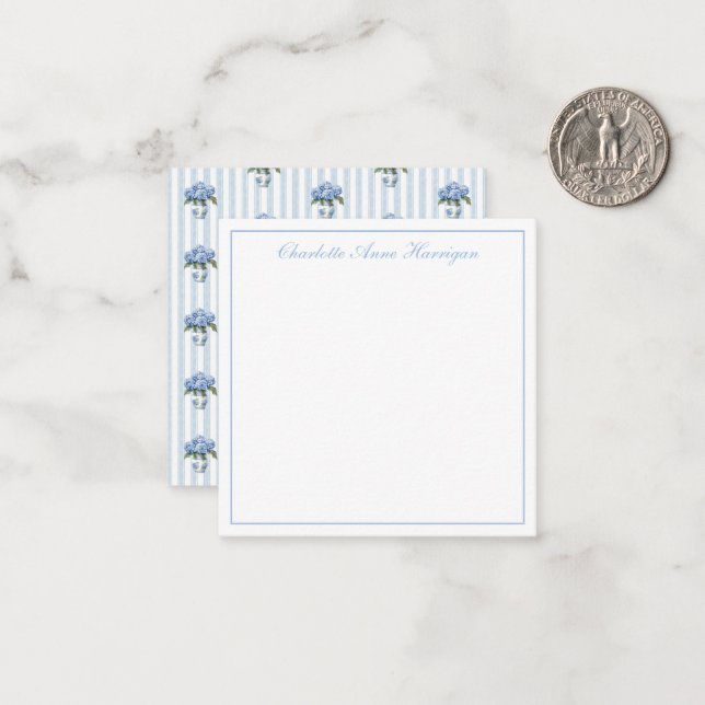 Blue and White Hydrangeas on Stripes Card (Front/Back In Situ)