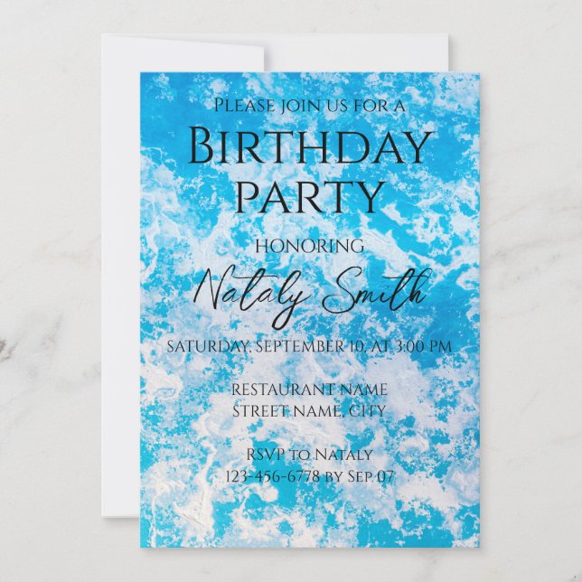 Blue and white ice planet surface invitation (Front)
