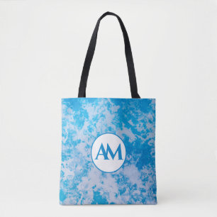 Blue and white ice planet surface name tote bag