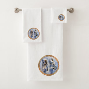 Blue and white ice wolves looking for dinner bath towel set