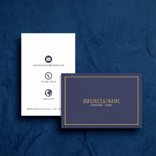 Blue and white icons gold border business card