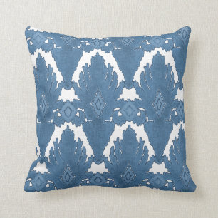 Blue and White IKAT Damask Moroccan Pattern Art Cushion