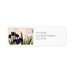 Blue and White Iris Flowers Botanical Art Return Address Label